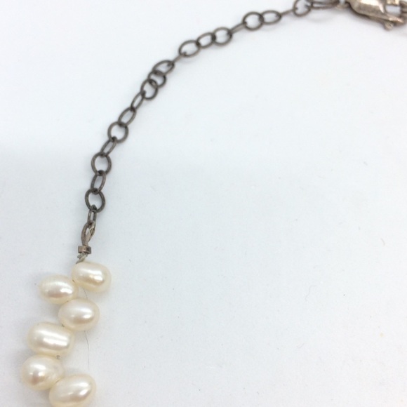 FLEUR DE LIS NECKLACE RICE PEARLS OXIDIZED 925 STERLING SILVER CHAIN PENDANT - Picture 4 of 12